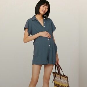 Hatch Womens blue the Lenora button front romper 1/S